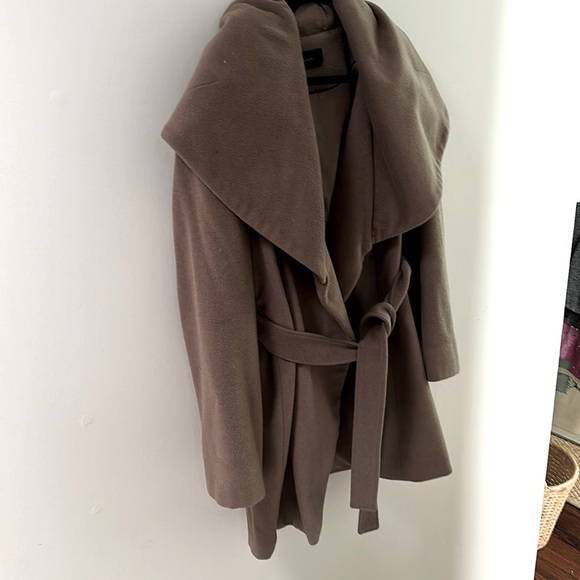 Elie Tahari MARLA mink brown colored shawl neck wrap coat size Large - Picture 4 of 8